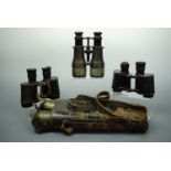 Two sets of Great War British army binoculars together with 1940 dated No 2 prismatic prismatic