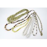 Vintage and contemporary glass bead, pearl, and polished mineral bead necklaces