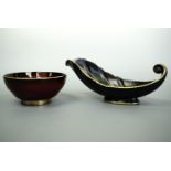 A Carlton Ware Rouge Royale bowl and Art Deco style foliate bon bon dish, bowl 16 cm diameter, (
