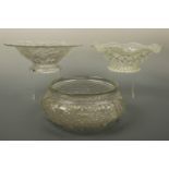 A quantity of antique to contemporary pressed and cut glass, including bowls dishes and stands