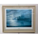 After Michael Whitehead (contemporary) "Hermes Sunset", a study of HMS Hermes, signed limited