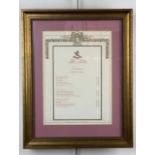 A "Traditional Bill of Fare" from The Ritz, framed and mounted under glass, 46 x 36 cm