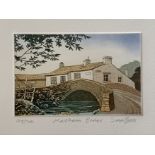Simon Bull (b.1958) "Malham Bridge", study of a humpback bridge and whitewashed house beyond,