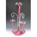 A Victorian pink vaseline glass table centrepiece epergne, 58 cm