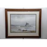 Edwin Grieg Hall (20th Century) View of a Lindisfarne, watercolour, framed and mounted