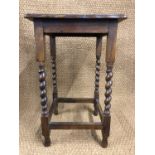 A George V twist-turned oak jardiniere stand / small occasional table, 45 cm x 45 cm x 73 cm