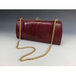 A Harrods of London vintage reptile skin clutch / shoulder bag, with concealed chain strap, 30 cm,