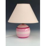 A Grey's Pottery table lamp, of spherical form, decorated in shades of pink, base approximately 11