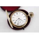 A late 19th / early 20th Century Elgin rolled-gold hunter pocket watch, the case bearing an engraved