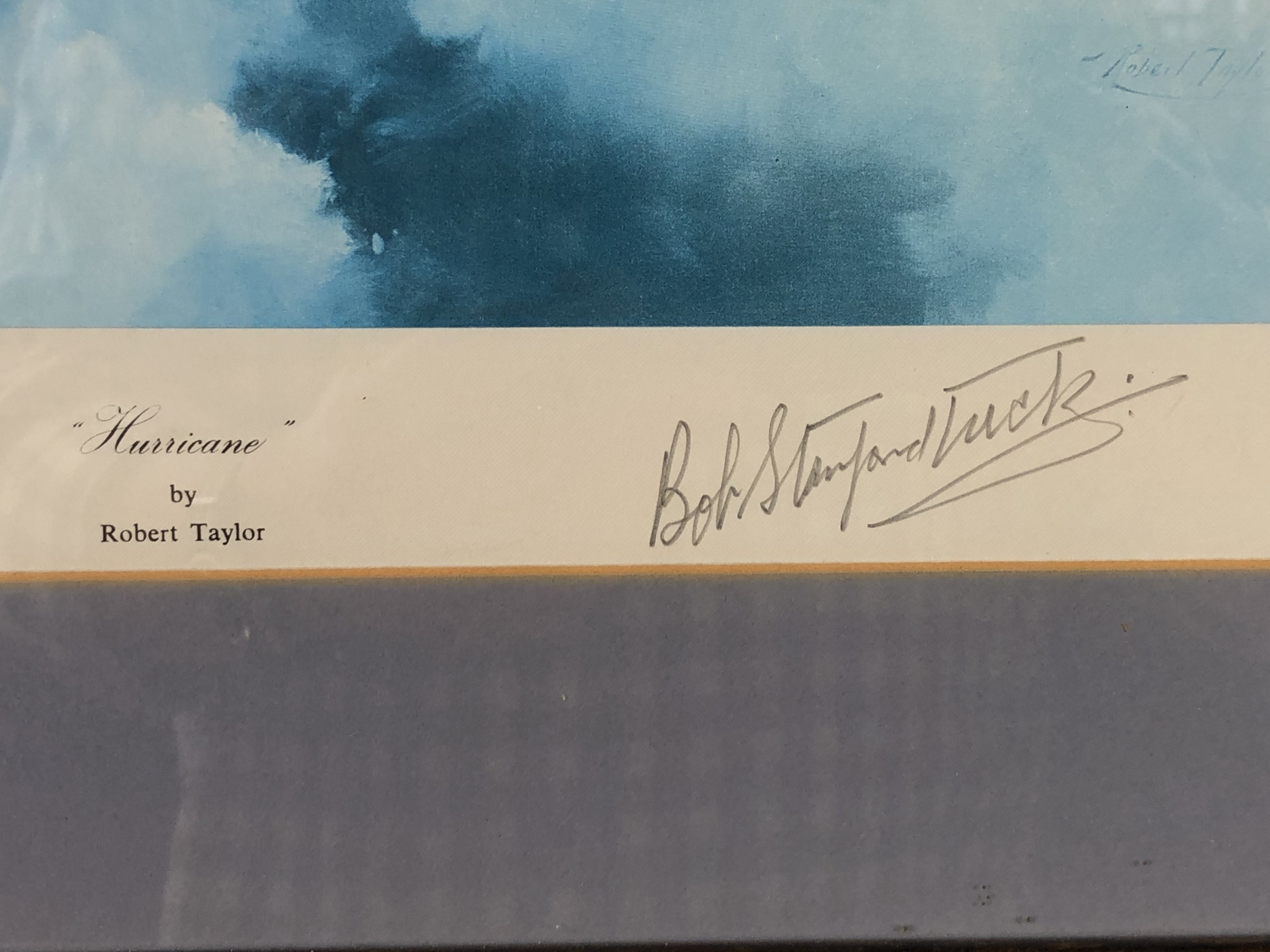 After Robert Taylor RAF Hurricane in flight, bearing Bob Stanford Tuck's signature, framed and - Image 2 of 2