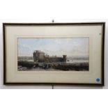 A 19th Century etching depicting Caerlaverock Castle, hand-tinted, under wash-lined mount and glass,