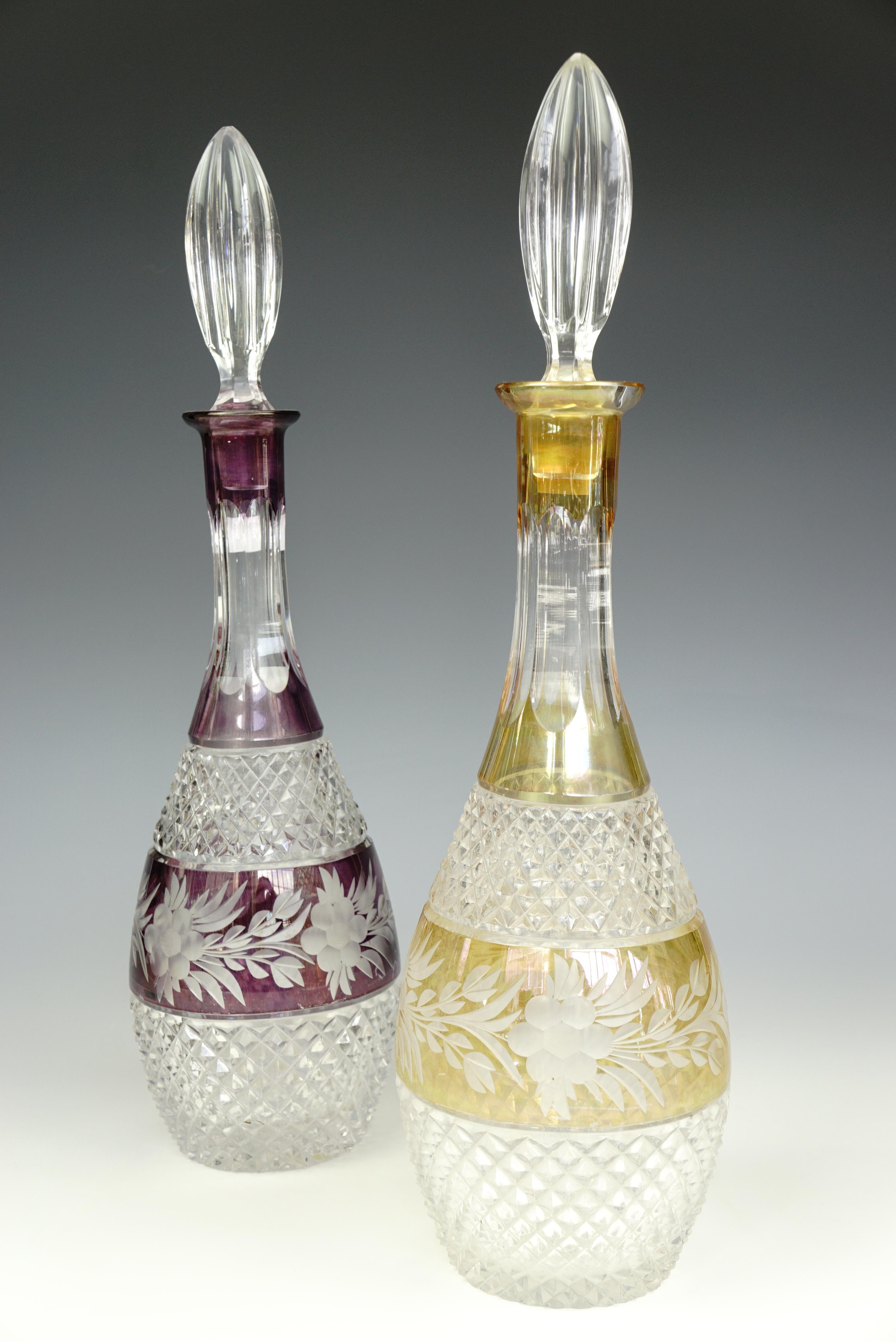 Two flashed and cut glass decanters circa 1960s, 40 cm.