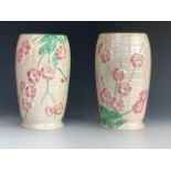 A pair of Maling lustre vases, each decorated with cherry blossom, 21 cm
