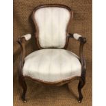A Victorian Louis XVI style upholstered rosewood open armchair