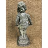 A weathered pre-cast garden statue of a young girl, 62 cm