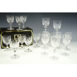 A boxed set of six Edinburgh Crystal small wine glasses together with other glasses