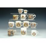 Sundry ceramic royal commemorative mugs including a miniature Edward VIII coronation piece