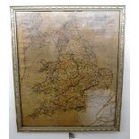 A Hollins Academy "Map of England and Wales" by M J Vickers, framed under glass, 79 x 67 cm