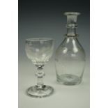 An early 19th Century Newcastle cruet / miniature decanter together with a similar small wine glass