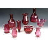 Victorian and later cranberry and ruby-flashed glass including a pair of lobed decanters