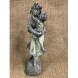 A weathered pre-cast garden statue of young woman and child, 71 cm