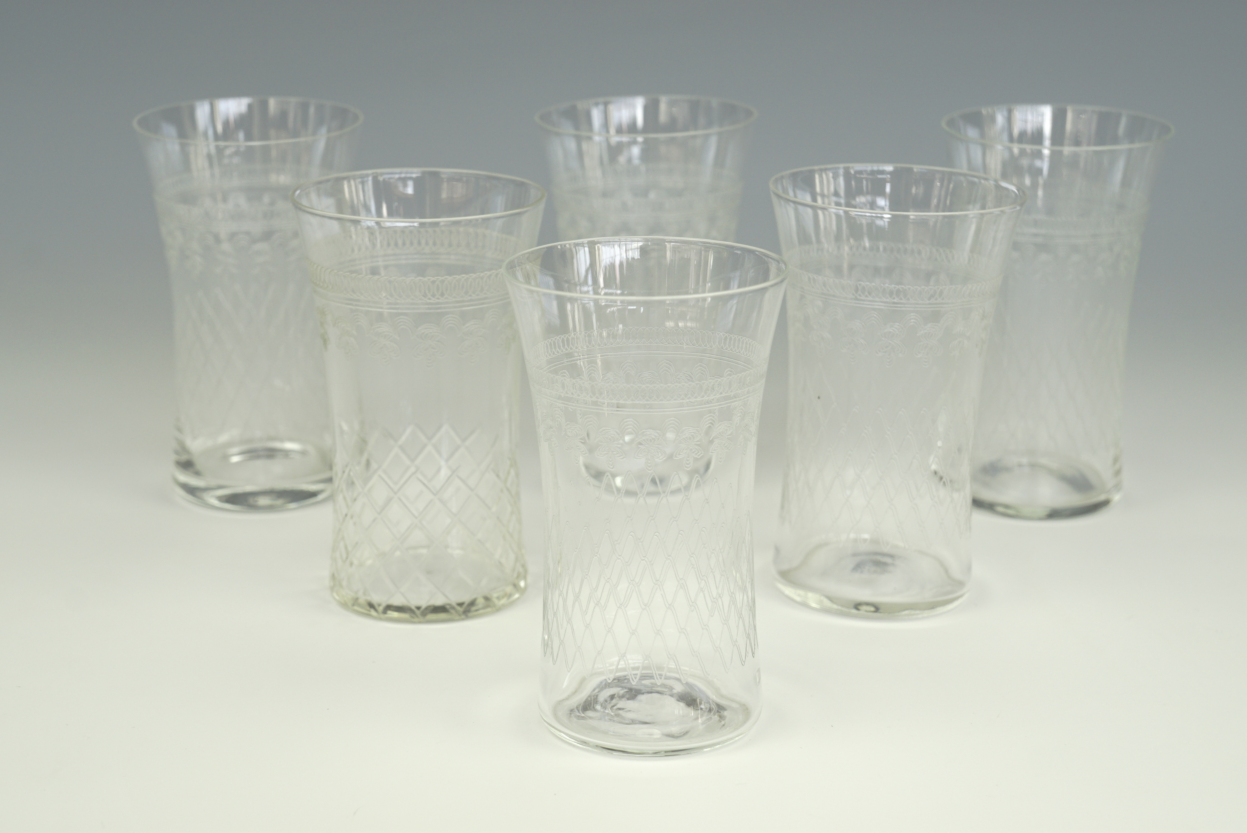 A set of six Edwardian etched glasses