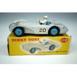 A Dinky Toys 110 DB3 Aston Martin sports car, in light grey with blue interior, in original carton