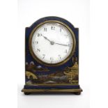 A 1920s Chinoiserie lacquered mantle or table clock, 16 cm, (running)