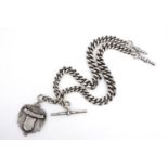A Victorian silver double watch chain with 1897 - 8 Derby and District Football League prize fob