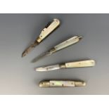 An early 20th Century silver pocket folding fruit knife, having mother-of-pearl grip scales,