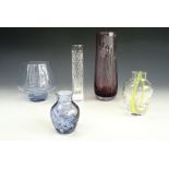 Three Caithness glass vases, a bowl and a slender cut glass specimen vase