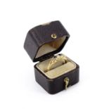 An antique 18 ct gold, diamond and blue stone ring, the five stones scroll-set in a navette