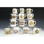 Thirteen various royal commemorative mugs