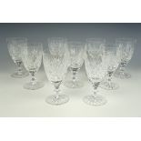 Nine fan and lattice cut glass wine glasses, 14 cm