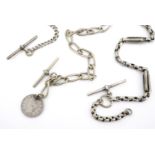 An antique silver graded curb link watch chain and two other watch chains