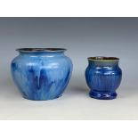 A Bourne Danesby Ware blue-glazed vase and one other similar vase, former 14 cm