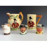 A Crown Devon John Peel jug, together with a musical John Peel mug and miniature character jugs etc,