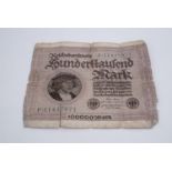 A Weimar German hyper-inflation 100,000 Marks banknote