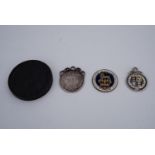 A good cartwheel 2d coin together with three variously enamelled and mounted Georgian and