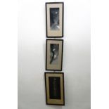 Three early 20th Century Japanese prints depicting moonlit views, uniformly framed under glass,