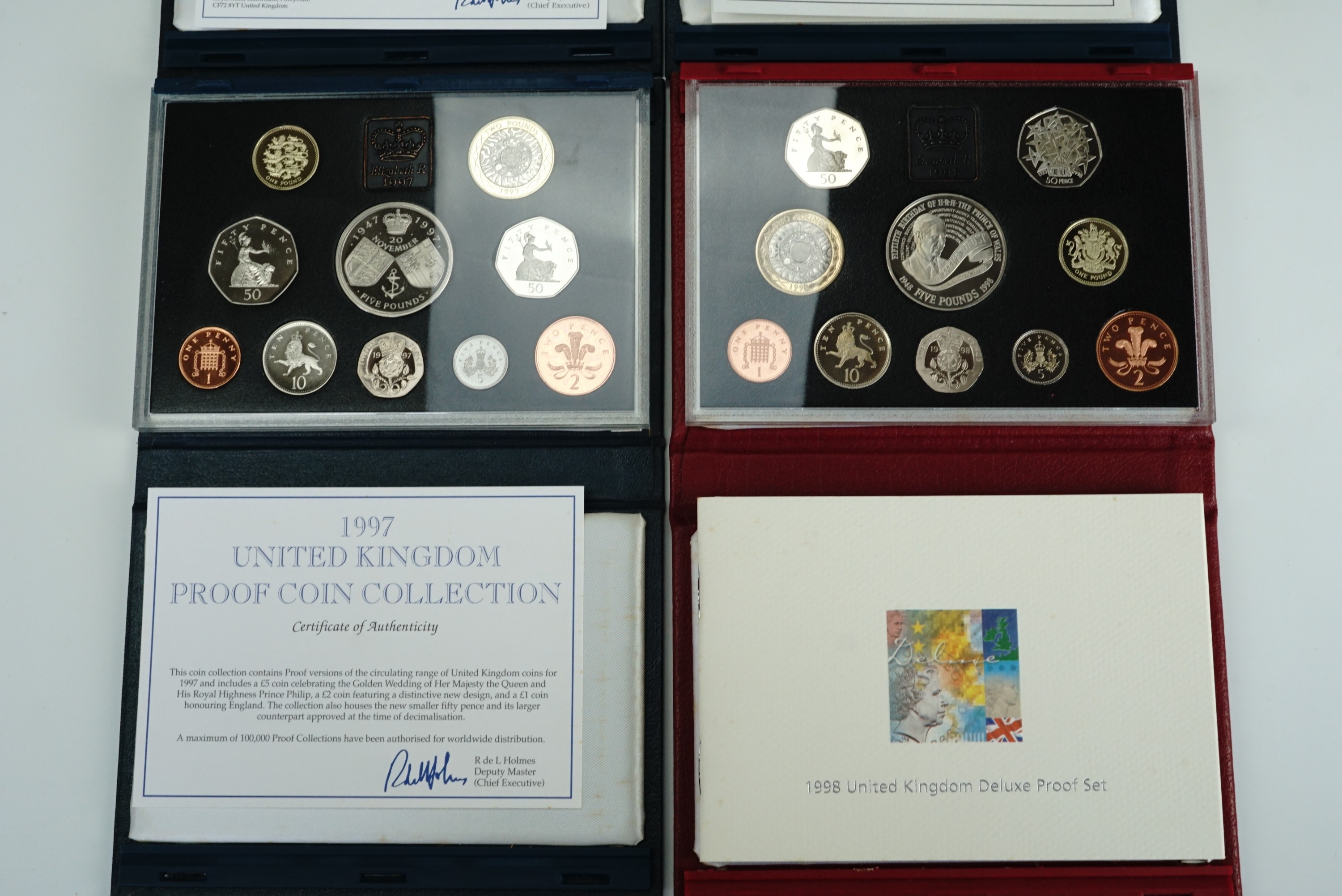 Four Royal Mint United Kingdom Proof Coin Collections, for the years 1998, 1997, 1995 and 1999, with - Image 2 of 3