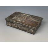 A small early 20th Century Japanese cast base metal hinge-lidded and cedar-lined box, 8.5 cm x 2.5