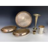 Sundry items of electroplate including a trumpet vase, tankard, tureen etc