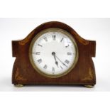An early 20th Century marquetry-inlaid mahogany mantle or table clock, of diminutive stature, 17