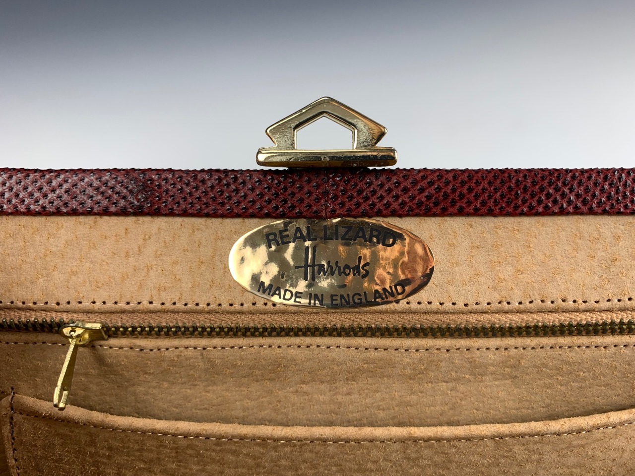 A Harrods of London vintage reptile skin clutch / shoulder bag, with concealed chain strap, 30 cm, - Image 3 of 3