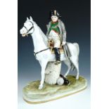 A Sitzendorf porcelain figure of Napoleon Bonaparte on horseback, 34 cm