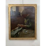 (19th Century) Modernist School Sensitive portrait study of an elderly lady sewing, three quarter