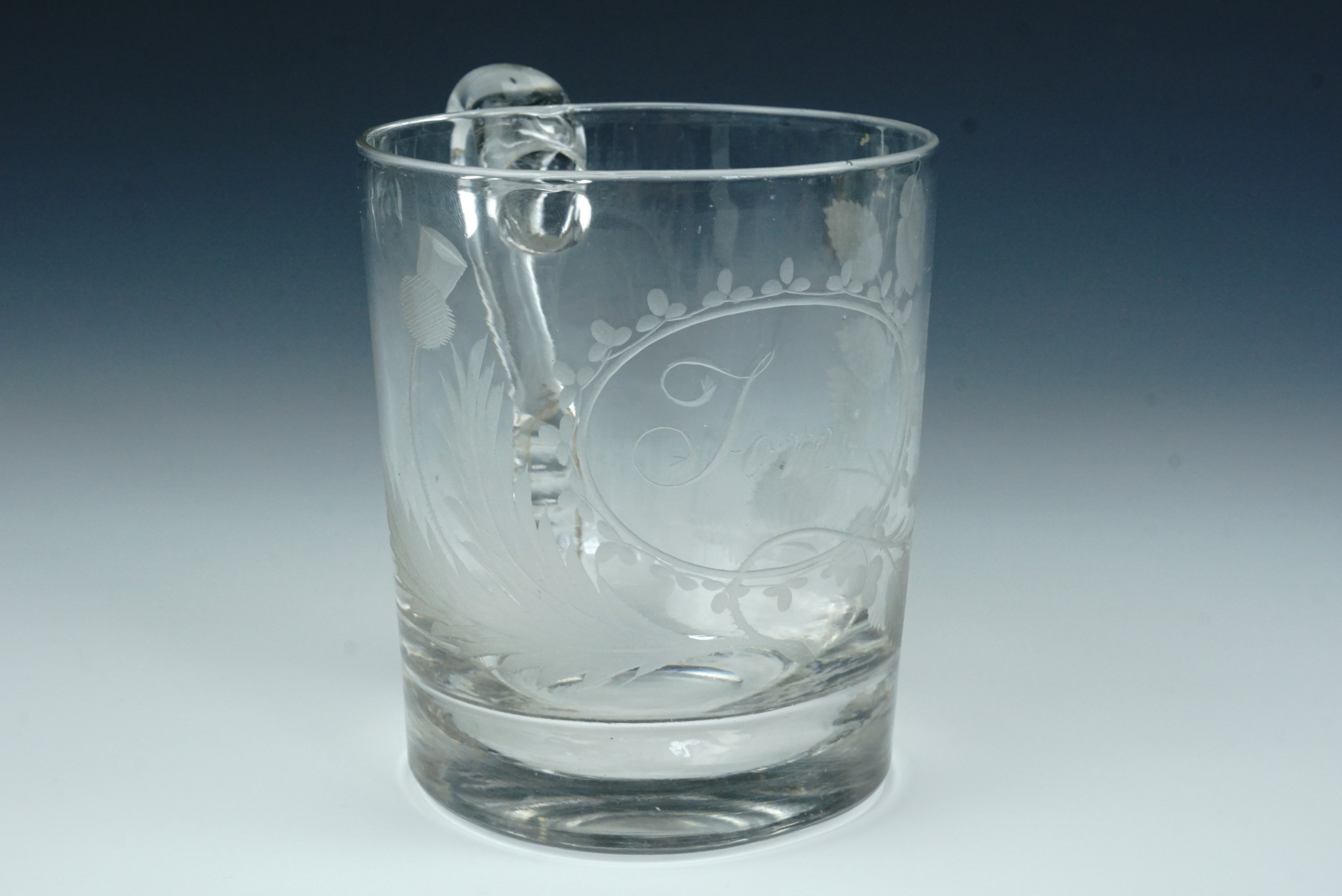 An early 19th Century glass Christening cup, wheel-cut with the name "Tom" within a floral - Image 3 of 6