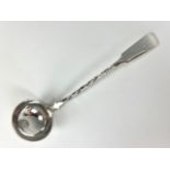 A George III Scottish Provincial silver toddy ladle, fiddle pattern, with twisted stem, engraved