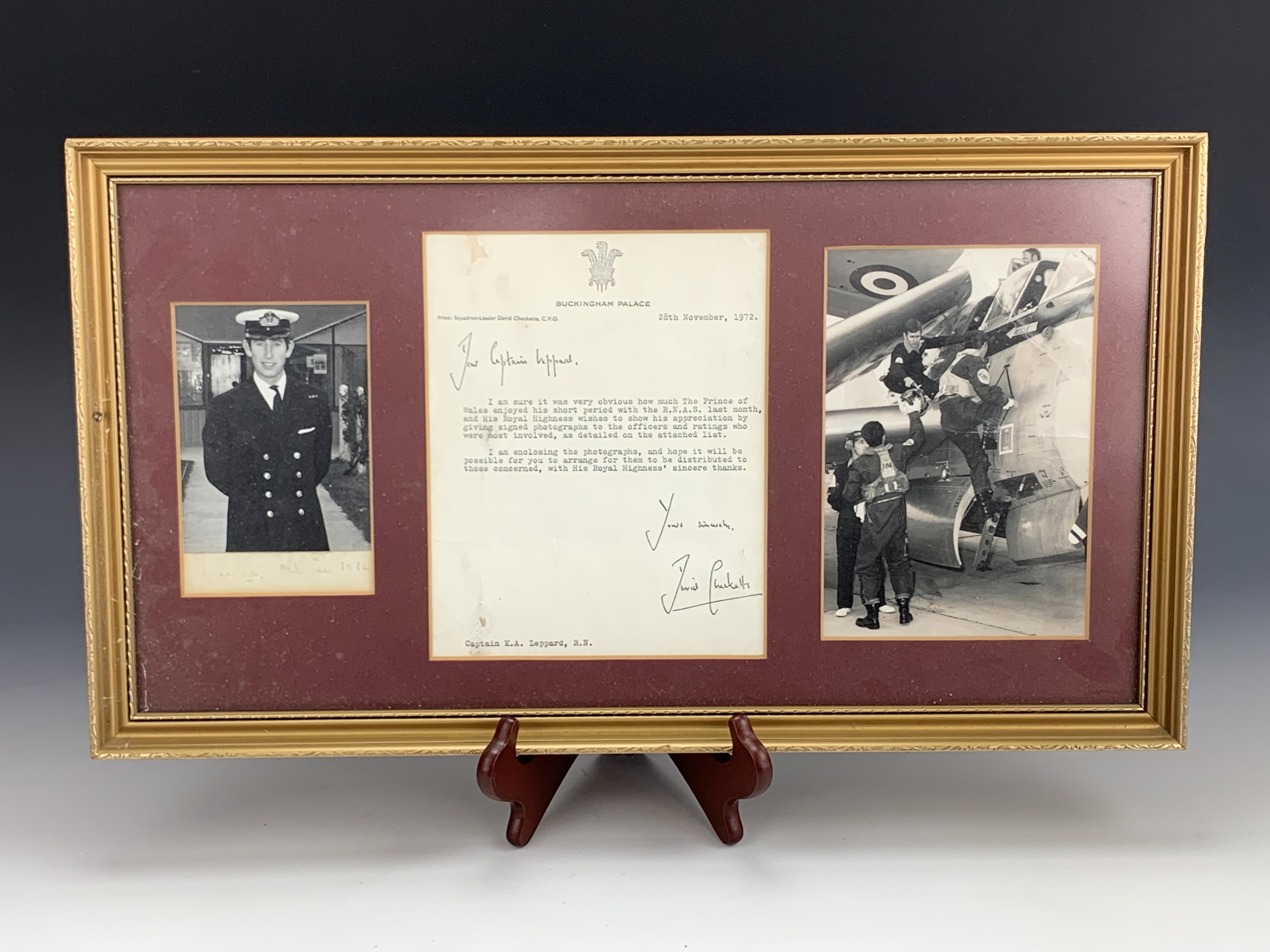 [ Autograph ] A portrait photograph of Prince Charles in Royal Navy uniform, on mount signed and